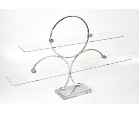 An Art Deco chrome and glass twin-shelf wall unit, 50 x 82cm.