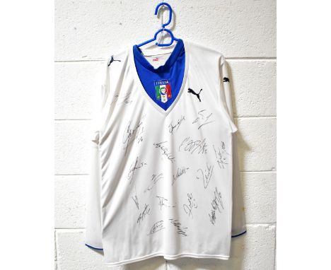 ITALY; a c2006 Puma long-sleeved football shirt bearing several signatures verso and patch for 'FIFA World Cup Germany 2006' 