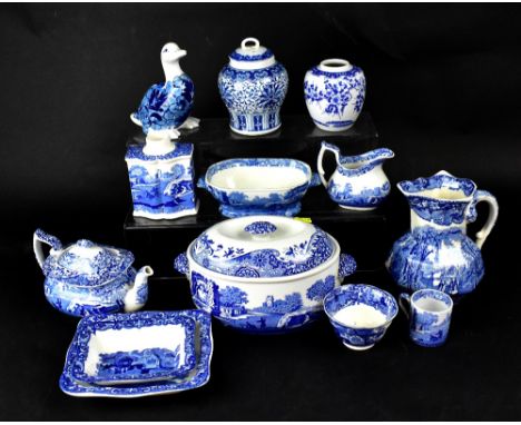 A large quantity of 19th and mostly 20th century blue and white transfer printed pottery, mostly Spode 'Italian' pattern, to 