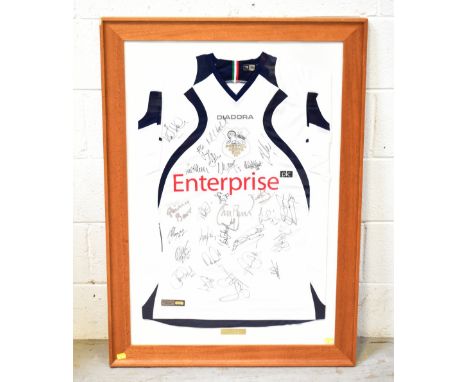PRESTON NORTH END FC; a framed folded display of a 2007/8 team football shirt signed by the players, 100 x 71cm, framed and g