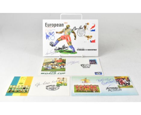 FOOTBALL; four 1986 Mexico first day covers bearing several signatures including Nobby Stiles and Jimmy Greaves (4).We have n