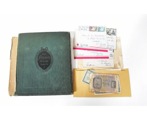 A vintage early 20th century and later stamp album of various world stamps, also six letters 'Home for Christmas 1946', by Ra