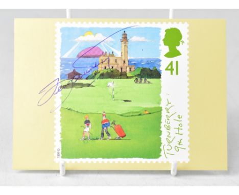 SEVERIANO BALLESTEROS; a card bearing the legendary golfer's signature.We have not authenticated this signature, please satis