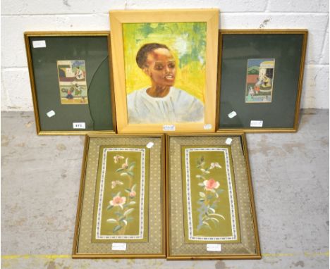 LATE 19TH/EARLY 20TH CENTURY INDIAN SCHOOL; a pair of Moghul-style watercolours, each with a seated figure within a domestic 
