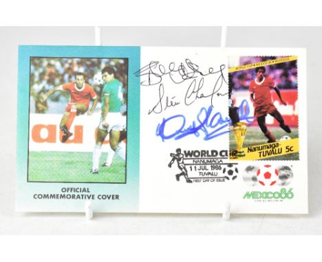 CELTIC; a Mexico 1986 first day cover bearing three signatures, including Tommy Gemmell.We have not authenticated these signa
