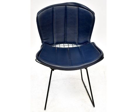 HARRY BERTOIA; a Model 420C black wirework side chair designed by Harry Bertoia with detachable blue leather/leatherette back