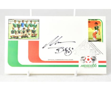 DIEGO MARADONA; a Mexico 1986 first day cover bearing his signature.We have not authenticated this signature, please satisfy 