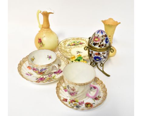 Various 19th and early 20th century floral decorated collectible porcelain, to include two Dresden cups and saucers, one teac