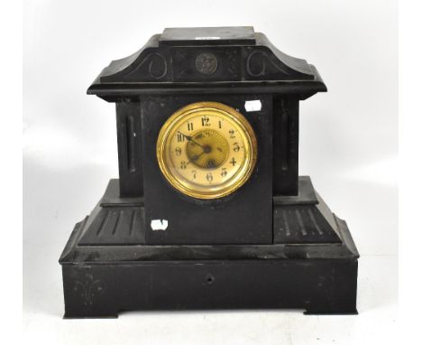 A large late 19th century French black slate eight day mantel clock, height 46cm.