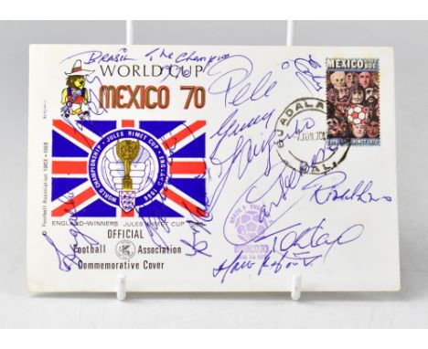 BRAZIL FOOTBALL; a Mexico 1970 first day cover bearing numerous signatures, including Pelé and Carlos Alberto.We have not aut
