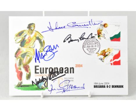 FOOTBALL; a European Championship 2004 first day cover bearing several signatures, including Nobby Stiles, Sir Bobby Charlton