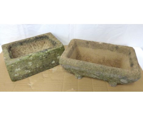 A trough-style planter, hand carved from Lake District stone by Norman Pettiford of Austwick, 13 x 32 x 23cm, and a vintage r