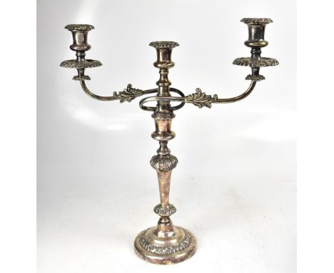 A late 19th century large and impressive Regency-style silver plated candelabra, three light twist with vase-shaped sconces e