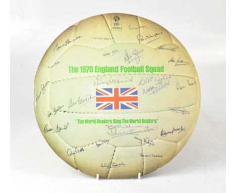 ENGLAND FOOTBALL 1970; a record bearing four signatures to the sleeve, including Alan Ball and Jimmy Greaves.We have not auth