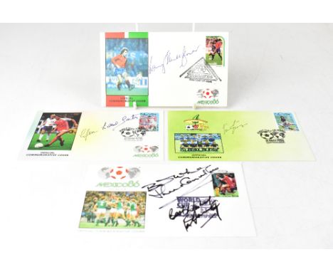 FOOTBALL; four 1986 Mexico first day covers, each bearing signatures, including Danny Blanchflower, Pat Jennings and Jack Cha