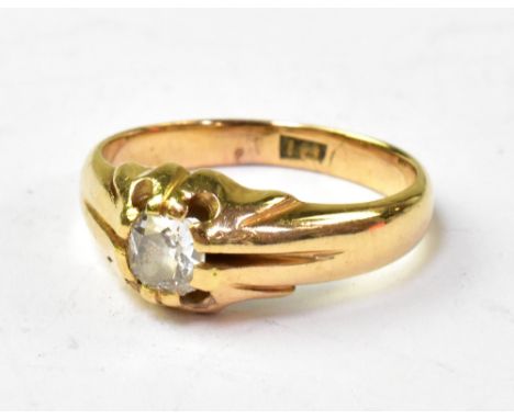 A gentlemen's 18ct gold diamond signet ring with central claw set diamond, approx 0.25ct, on 18ct yellow gold shank, size M, 