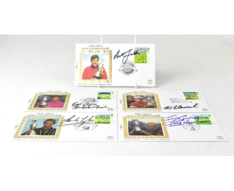 GOLF, BRITISH OPEN CHAMPIONS; five first day covers bearing the signatures of Nick Faldo, Ian Baker-Finch, Mark Calcavecchia,