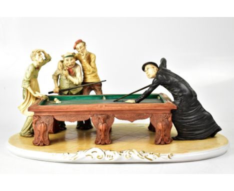 CAPODIMONTE; a figure group depicting a priest playing billiards, overlooked by despairing figures as he has ripped the baize
