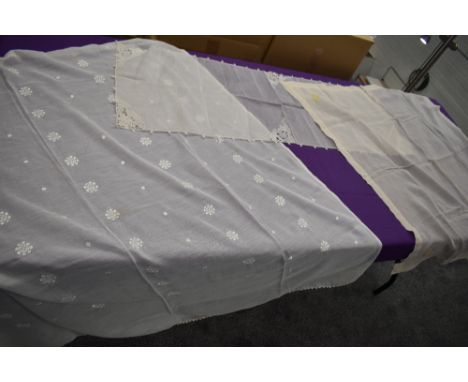 Three vintage Pina clothes, one having gold butterfly embroidery to corners and ladder work.