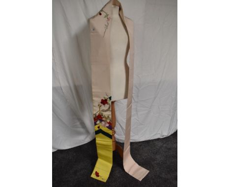 An early 20th century Japanese Kimono sash having silk thread floral embroidery and metallic thread work.