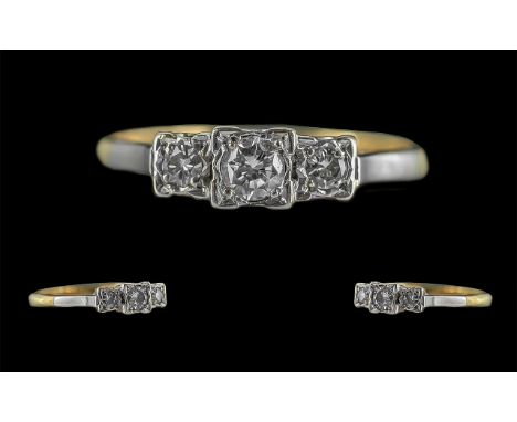 18ct Gold and Platinum 3 Stone Diamond Set Ring, Fully Hallmarked to Shank. The 3 Round Brilliant Cut Diamonds of Excellent C