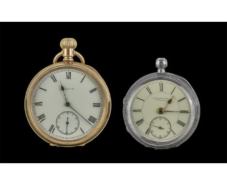 Two Gentleman's Pocket Watches, comprising an Elgin gold plated cased crown wind pocket watch, guaranteed 10 years, and a sil