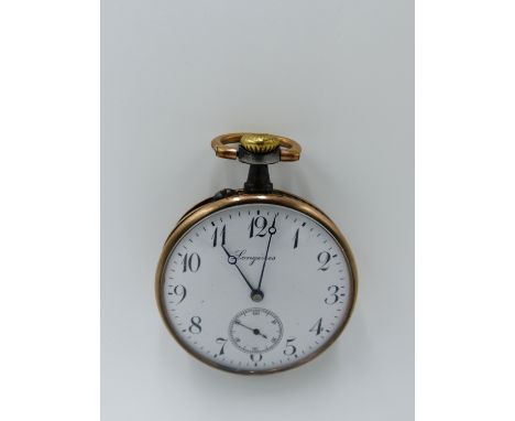 AN EARLY 20TH CENTURY POCKET WATCH BY LONGINES, STEEL AND YELLOW METAL CASE WITH WHITE ENAMEL DIAL
