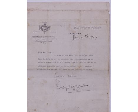 AMERICAN INTEREST. TWO RARE  AUTOGRAPH LETTERS EACH ADDRESSED TO "MR POWER, ( 437 FIFTH AVENUE, NEW YORK)" THE FIRST FROM LUC