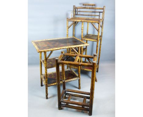 A GROUP OF VICTORIAN BAMBOO AND LACQUER FURNITURE FOR THE ENGLISH MARKET TO INCLUDE, A THREE TIER OCCASIONAL TABLE, A STEPPED