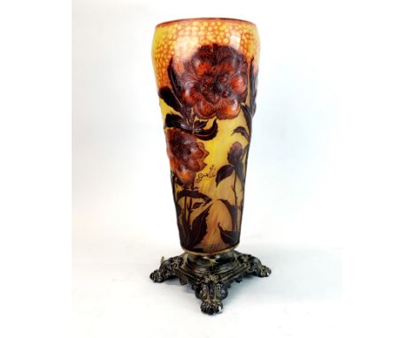 A Galle style glass table lamp, H. 36cm.