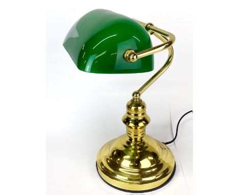 A brass and glass desk lamp, H. 33cm.