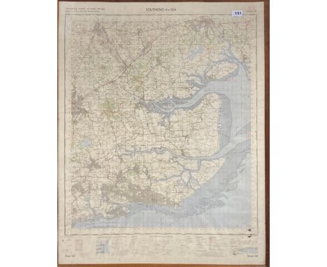 A framed old Ordnance survey map of South Essex, 76 x 93cm.