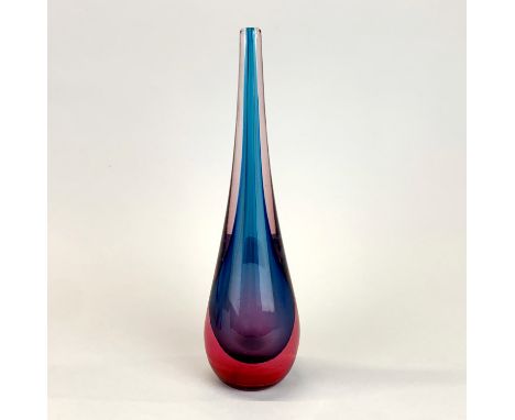 A 1950/60's Venetian glass teardrop stem vase, made on the island of Murano Sommerso, near Venice, Italy. Possibly by Seguso 