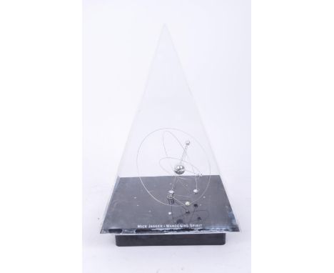 Mick Jagger - 'Wandering Spirit' - a 1990s transparent plastic pyramid case housing a solar system chrome and wire mantel clo