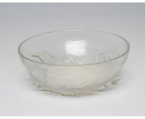 A LALIQUE GLASS PALE BLUE OPALESCENT ONDINES BOWL, wheel engraved R. Lalique, France, 8 1/4" diameter (Est. plus 21% premium 