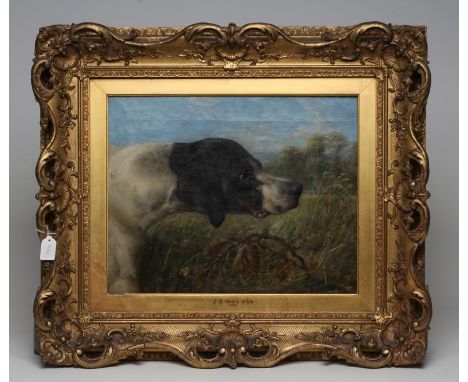 JOHN SARGENT NOBLE R.B.A. (1848-1896), Portrait of a Hound's Head, oil on canvas, signed with initials, 16" x 20", swept and 