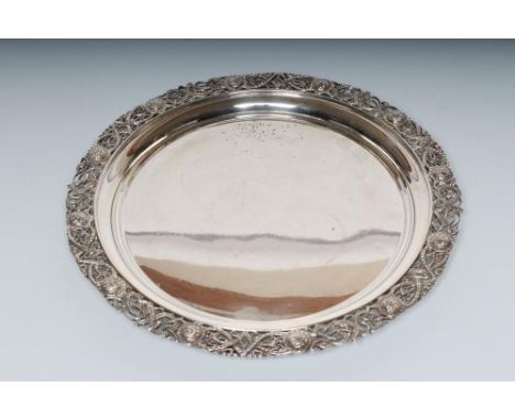 AN IRISH SILVER SALVER, maker probably Royal Irish Silver Ltd., Dublin 1967, of circular form, the everted applied rim with C