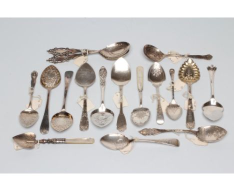 A COLLECTION OF VICTORIAN SILVER PRESERVE SPOONS including a pair with pierced handles, maker Mappin &amp; Webb, Sheffield 18