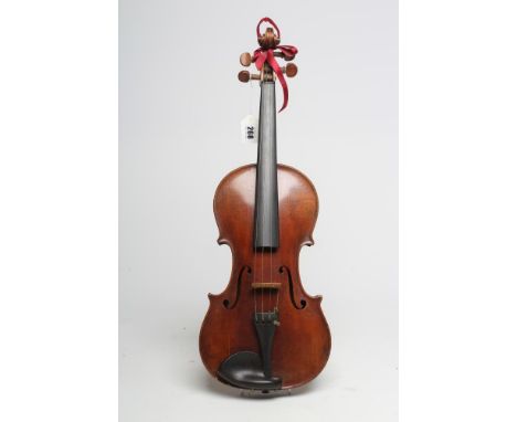 A GERMAN VIOLIN, one piece back, notched sound holes, rosewood turners, bears "Stradivarius" label, back 14 1/4", overall len