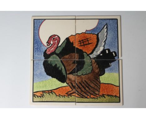 A CARTER'S POOLE POTTERY "FARMYARD SERIES" TILE PANEL - "TURKEY", numbered 9C, 12" x 12" (Est. plus 21% premium inc. VAT)