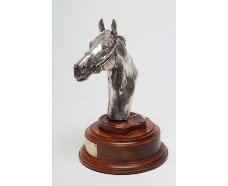 A SILVER HORSE HEAD TROPHY, maker Laurence R. Watson, Sheffield 2006, naturalistically cast and resin filled, 6 1/2" high, sc