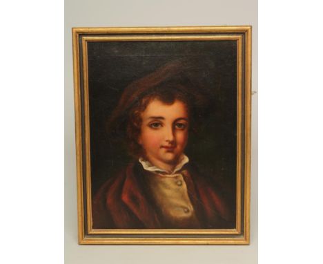 CONTINENTAL SCHOOL (19th Century), Portrait of a Boy wearing a Cap, oil on canvas, unsigned, 18" x 14", gilt frame (Est. plus