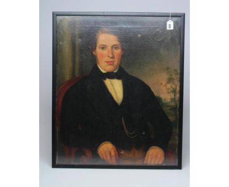 ENGLISH NAIVE SCHOOL (19th Century), Portrait of William Hawkins, oil on canvas, unsigned, 29 1/2" x 24 1/2", ebonised frame 