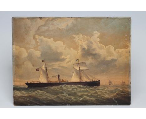 ENGLISH NAIVE SCHOOL (19th Century), Portrait of S.S. Longsborough, oil on card, indistinctly signed and dated 1867, 18 1/4" 