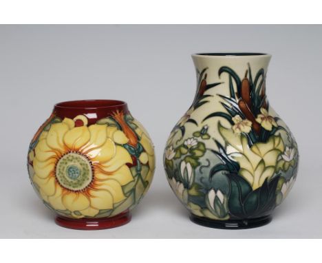 A MOORCROFT INCA SUNFLOWER VASE, 1995, of spherical form, 6 1/2" high, together with a Lamia vase, 1996, of baluster form, 9 