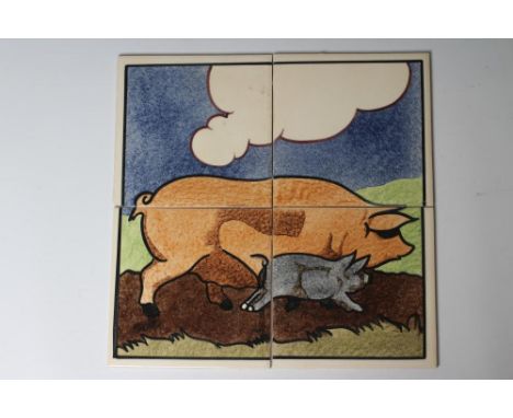 A CARTER'S POOLE POTTERY "FARMYARD SERIES" TILE PANEL - "SOW AND PIGLET", numbered 6/1, 12" x 12" (Est. plus 21% premium inc.