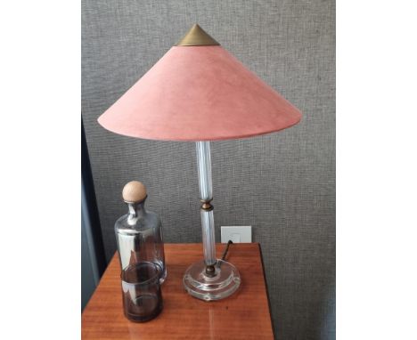 A pair of Acrylic Table lamps with pink suede shade&nbsp; 55cm tall (Apt 1)