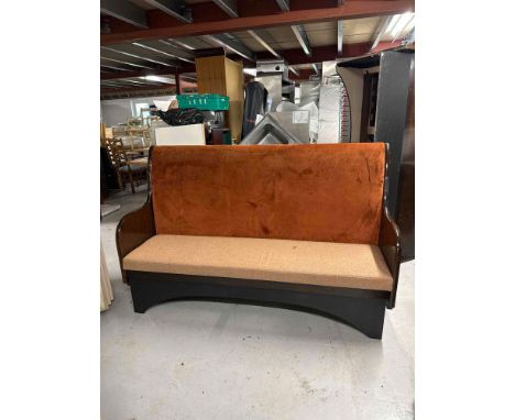 { Option of lots:  4, 5, 6 } A Polished Wood Seat Bench The Shaped Backrest Upholstered With Fabric Seat Pad Cushion 181 x 60