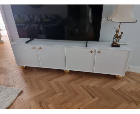 Bespoke Media Cabinet - Lacquer Finish, Solid Brass ball feet &amp; solid brass pulls four doors internally fitted with shelf