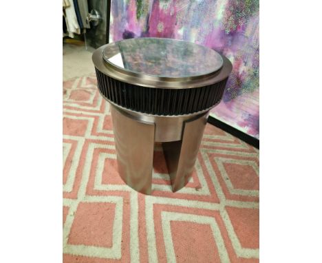 { Option of lots:  81, 82, 83, 84 } Contemporary Design Bronzed Metal Lamp Or Side Table With Black Decorative Trim To Apron 